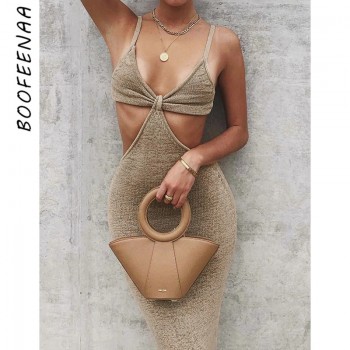 BOOFEENAA Vacation Knitted Maxi Dresses for Women Summer 